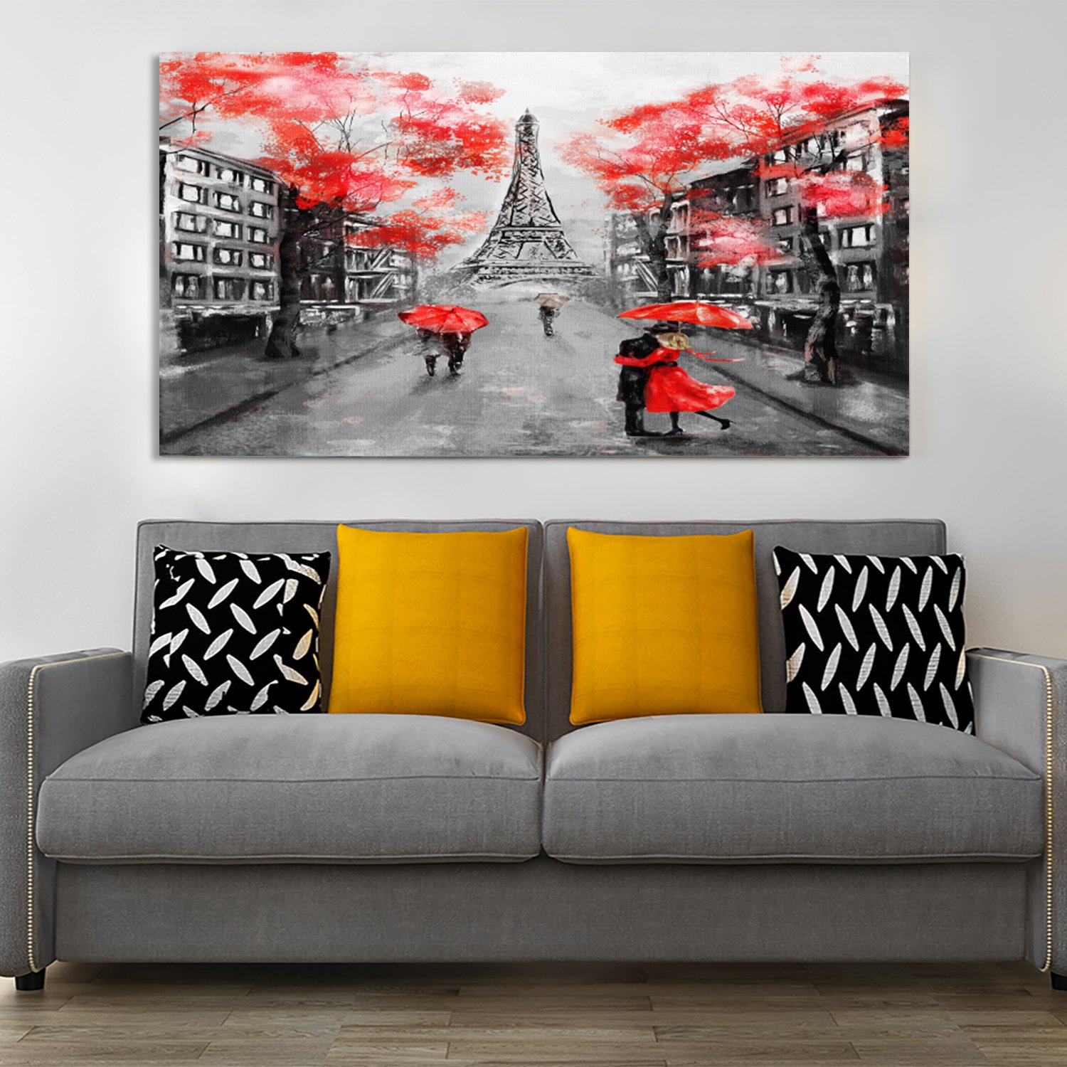 Black & White Eiffel Tower Red Umbrella Canvas Wall Painting  decorative masterpiece for home decor